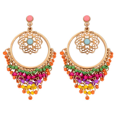 Women's Fashion Boho Style Colorful Beads Hollow Dangle Drop Earrings Jewelry